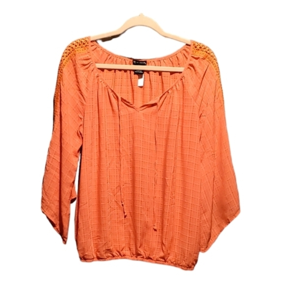 New Directions Orange Cutout Sleeve Detail Smock Top Blouse Medium Women NWOT